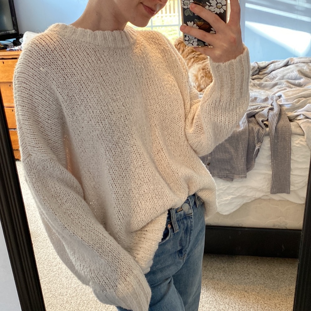 Aerie White High Low Sweater